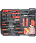 All In One Roll Bar Box Kit With 899 Precision Tools For Home And Auto Repairs Including Emergency Car Fixes Plus Water Electrical And Woodworking Essentials For Gardeners Homeowners And Handymen On The Go Silver, showing screwdriver set