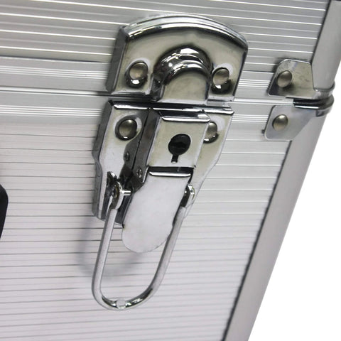 Close-up of a metal latch on the Beefed-Up All In One Large Capacity Repair Toolkit For Home Auto Garden And Handyman, toolbox corner