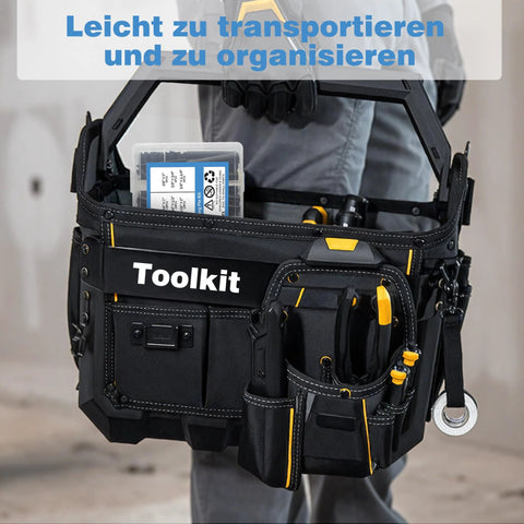 Toolkit carried by person showing Complete 385 Piece Roll Pin Set Kit With 26 Sizes, highlighting portability and organization.