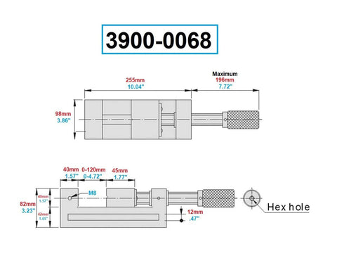 Technical drawing of Toolmaker's Vise 4 Inch Workhorse For Precision Milling And Fabrication With Hardened 52-58 HRC Surfaces