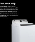 Efficient top load washer with a 4.5 cu ft capacity and triple action impeller delivers tough stain cleaning