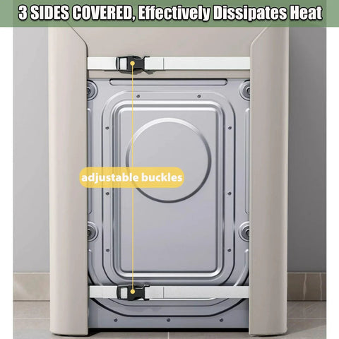 Waterproof top-load washing machine cover with zipper delivers durable rain, dust, and sun protection; heavy-duty Oxford fabric with UV coating, 3-sided protection fits 6-8 kg machines, ideal for balconies, patios, and laundry spaces covering a top-load washer with adjustable buckles.