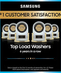 Samsung top load washers awarded #1 customer satisfaction for 6 years by J.D. Power, displayed with multiple trophies.