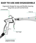 Powerful tornado dry cleaning gun with aluminum body, brass adjustable air flow nozzle, 360-degree swivel, and plastic tip.