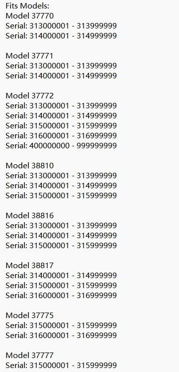 Serial numbers and models list for Replacement for Toro Impeller Asm 119-7612-03 Genuine Original OEM compatibility.