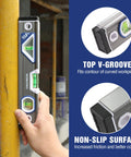 Pro Grade Torpedo Level with top V-groove in use