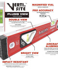 Side view of Three Piece Torpedo Level Set With 9, 24, And 48 Inch Aluminum Levels Built Tough For Any Job Site featuring Verti-Site.