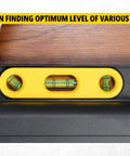 Compact 9 inch torpedo level with magnetic base for fast, accurate layout checks; includes three 360 degree vials