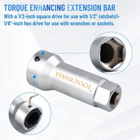 Close-up of torque enhancing extension bar from Ten Piece Axle Spindle Threading Set With Eight Dies And Rethread Kit