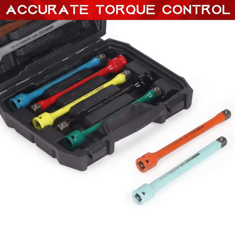 1/2" Drive Torque Limiting Extension Bar Set, 10-Piece Impact Torque Limiter Set with 8 Inch Color-Coded CR-MO Torque Sticks in case