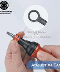 Torque Screwdriver Wrench Driver Set 10-80 Inch Pounds lbs, quick-release bit adaptor shown in hand with torque clamp.