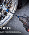 Using 10pc 1/2" Drive Torque Limiting Extension Stick Set with 8" 65-150 ft.-lb. Impact Torque Sticks on car wheel lug nut