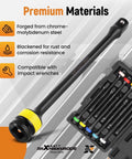 Torque Stick, 10 Piece 1/2" Drive Torque Limiting Extension Bar Set shown with chrome-molybdenum steel and color-coded design.