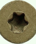 Close-up of Torx T30 star head of Heavy Duty Wood To Metal Reamer Tek Screws With Self Drilling Tip for flatbeds and trailers.