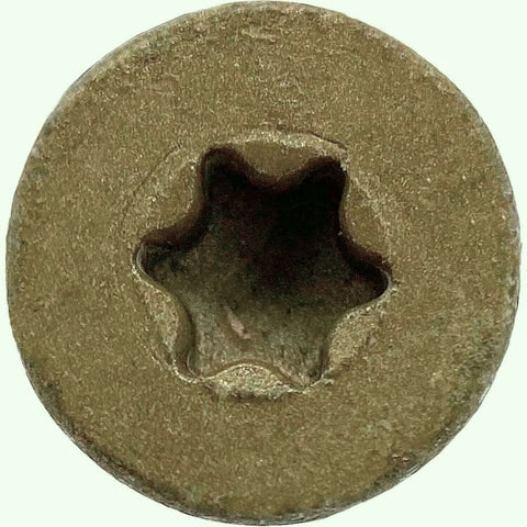 Close-up of Torx T30 star head of Heavy Duty Wood To Metal Reamer Tek Screws With Self Drilling Tip for flatbeds and trailers.