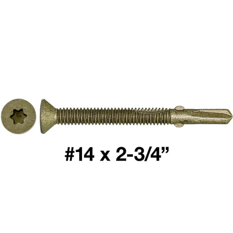 Heavy Duty Wood To Metal Reamer Tek Screws With Self Drilling Tip Torx T30 Star Head 14 By 2 And 3 Quarters Inch bronze finish