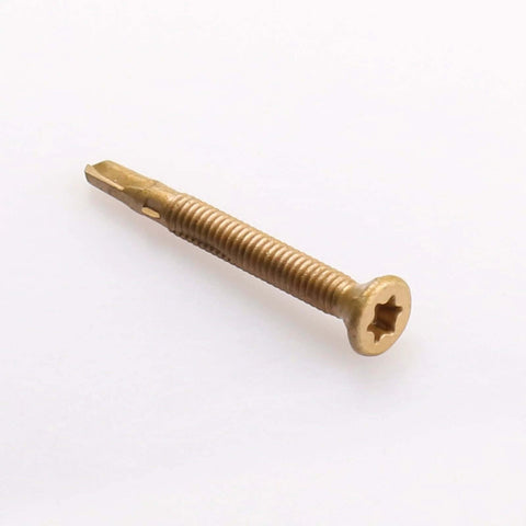 Side view of Beefy Self Drilling Wood To Metal Screws With Torx Star Drive T30 for Trailer Decks, size 12 24 by 2 inch.