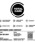 Customer care contact information for Total Care with icons for services and QR code for contact.