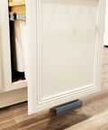 Cabinet Foot Pull For Trash Drawer Hands Free Touchless Design With Foot Pedal Operation installed on a full coverage cabinet front