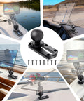 Composite image of 4 Inch Tough Track Kayak Mount Base With 1.5 Inch Ball T Bolt Track Rail Compatible With RAM Mounts and accessories.
