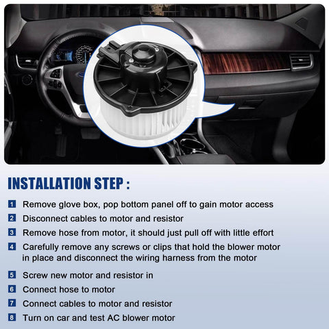 Installation guide with AC Blower Motor With Fan Replacement For Toyota Tacoma 1995 1996 1997 1998 1999 2000 2001 2002 2003 2004 And Toyota Echo HVAC Plastic Heater Blower Motor Fitment Replacement 700059 8710352060 8710304030 in car dashboard