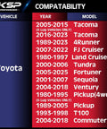 Compatibility chart showing Toyota vehicle models and years for Forged 6x5.5 Inch Wheel Spacers 1 Inch Thick Adapters.