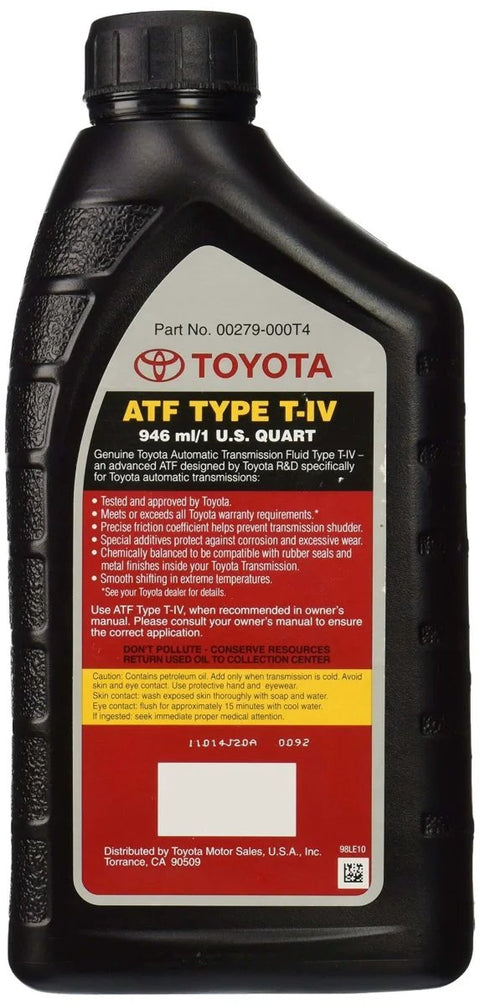 Lexus ATF T-IV Automatic Transmission Fluid 1 Quart Universal Fit For Lexus And Toyota Transmissions, black bottle front view