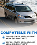 Silver Toyota Sienna driving on the road, compatible with 3.3L 3MZFE and 3.5L 2GRFE engines, sliding door cable kit