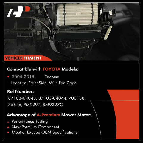 Image showing AC Heater Blower Motor With Fan Cage Replacement For Toyota Tacoma 2005 2015 Direct Fit Easy Install Bolt In.