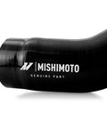 Close-up of a silicone induction hose for Toyota Tacoma 3.5L 2016 2023 direct fit, black 4 ply silicone with Mishimoto logo.