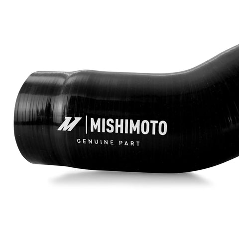 Close-up of a silicone induction hose for Toyota Tacoma 3.5L 2016 2023 direct fit, black 4 ply silicone with Mishimoto logo.