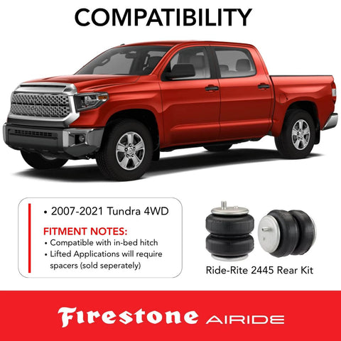 Ride Rite Rear Air Helper Springs Kit For Toyota Tundra 2007 To 2021 shown with Tundra truck and spring components