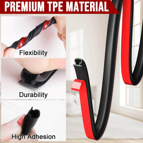 Weather Stripping Door Seal - 23 Ft Self-Adhesive TPE Rubber Door Seal Strip for Door Frame/Window Seal, demonstrating material quality