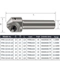Versatile Pro Grade 30 45 60 Degree Chamfer Cutter For CNC Lathe And Milling Machines With TPMN Insert Holder, dimensions chart included.