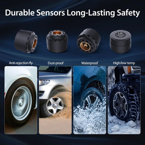 Durable sensors for TM7 Wireless Tire Pressure Monitoring System With 4 External Sensors And 6 Alarm Modes Colorful Display