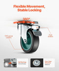 Furniture Dolly wheel showing dual brakes, TPR swivel casters, with ball bearings and four-claw structure for balance and smoothness.
