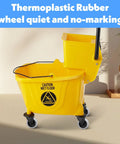Four Piece Mop Bucket Wheel Replacement Set Non Marking TPR Casters For Models 7570 L2 7571 7580 7581 7582 7583 And WaveBrake with yellow bucket and TPR wheels.