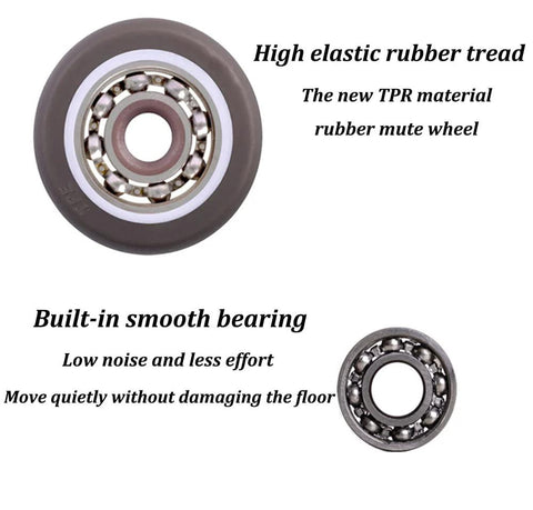 Close-up of 1 Inch Fixed Caster Wheels Set Of 4 With Silent Ball Bearings showing rubber tread and metal ball bearings details.