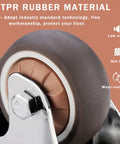 Close-up of a TPR rubber material caster wheel from Small Caster Wheels 1 Inch Low Profile 360 Degree Swivel Casters Set Of 4 For Furniture Workbench And Cart With 2 Brakes And 2 Without Brakes Noise Free Smooth Quiet Rolling With Ball Bearings Includes 16 Screws And 1 Screwdriver For Mounting.