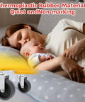 Woman and baby sleeping on pillow with 4 Inch Stem Caster Wheels Set Of 4 Heavy Duty Swivel Casters TPR shown, highlighting quiet use.