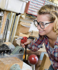 Woman wearing Glasses Side Shields for Eye Protection TPU Shields for Small to Medium Eyewear while using power tools