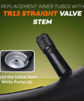 4.80/4.00-8 Heavy Duty Inner Tubes 2 Pack with TR-13 Straight Valve, close-up of valve stem on natural rubber tube