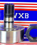 NUKR90 Track Roller Cam Follower Needle Roller Bearing 30x90x100mm next to a hex nut, on VXB packaging.