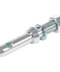Cat One Draw Pin Hitch Accessories For Tractors Five And One Half Inch Three Pack Universal Fit For Category One Quick Hitch Implements Workhorse Pins To Secure Attachments On Tractor Lift Arms, showing a silver pin with a threaded bolt and nut.