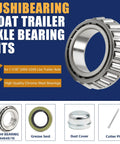 Complete trailer wheel hub bearing kit for 1.0625 inch axles with seals, includes 4 bearings, 2 seals, cotter pins and dust covers.