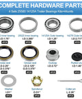 Four Set Trailer Axle Bearings Kit With Grease Seals Dust Caps Cotter Pins Axle Nuts Washers For 1.25 To 1.75 Inch Tandem Axles
