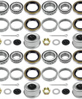 Four Set Trailer Axle Bearings Kit With Grease Seals Dust Caps Cotter Pins Axle Nuts Washers For 1.25 To 1.75 Inch Tandem Axles