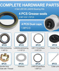 Trailer Axle Bearings Kit with 171255TB Grease Seals, 1.98 Inch Dust Caps, Cotter Pins, Axle Nuts, Washers for 3500 lb axles