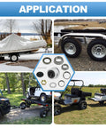 Collage of trailer axle uses with Trailer Axle Bearings Kit With 171255TB Grease Seals shown in center, depicting utility and boat trailers.