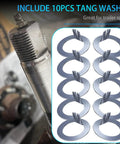 1 Inch D-Style Trailer Spindle Tang Washer For EZ-Lube 2000-7000 Lb Axles, pack of 10 shown next to spindle example
